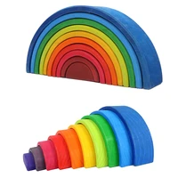 large 10 pieces rainbow stacker nesting puzzle toys tunnel stacking game montessori toys baby wooden building blocks toddler toy