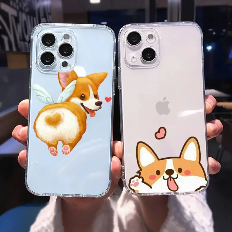 

Cute cartoon corgi dog Phone Case For iphone 13 12 11 8 7 plus mini x xs xr pro max Transparent soft