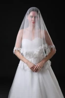 real photo 1 5 meter white wedding veils short one layer bridal veil appliques lace wedding accessories 2020