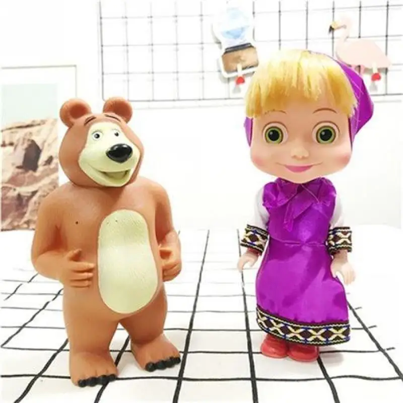 

14 Inche Masha and The Bear Set Doll Toy Model Scene Modeling Ornaments Anime Cartoon Cute Figures Toys Dolls Gift for Kids