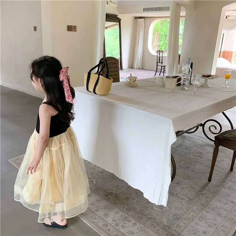 

2021 Summer New Baby Girls Sling Cotton Fashion Princess Dresses Toddler Children Vest Cotton Lace Sleeveless Dress