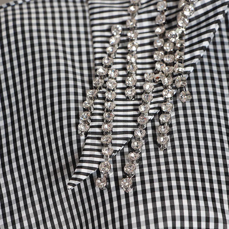 Женское платье-рубашка в клетку свободное летнее платье с длинным рукавом