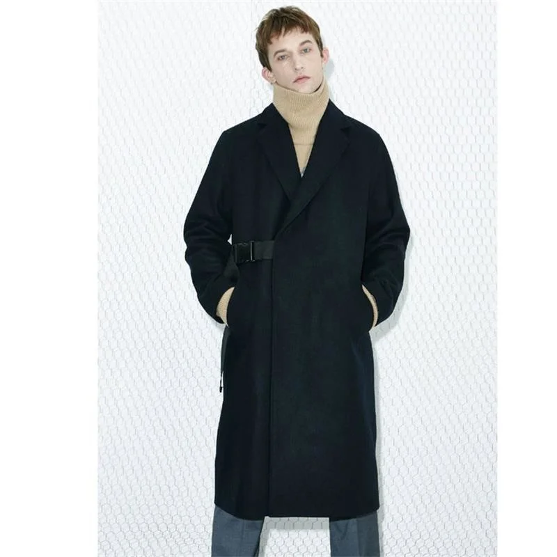

Шерстяное мужское пальто осень-зима мужское двубортное простое черное