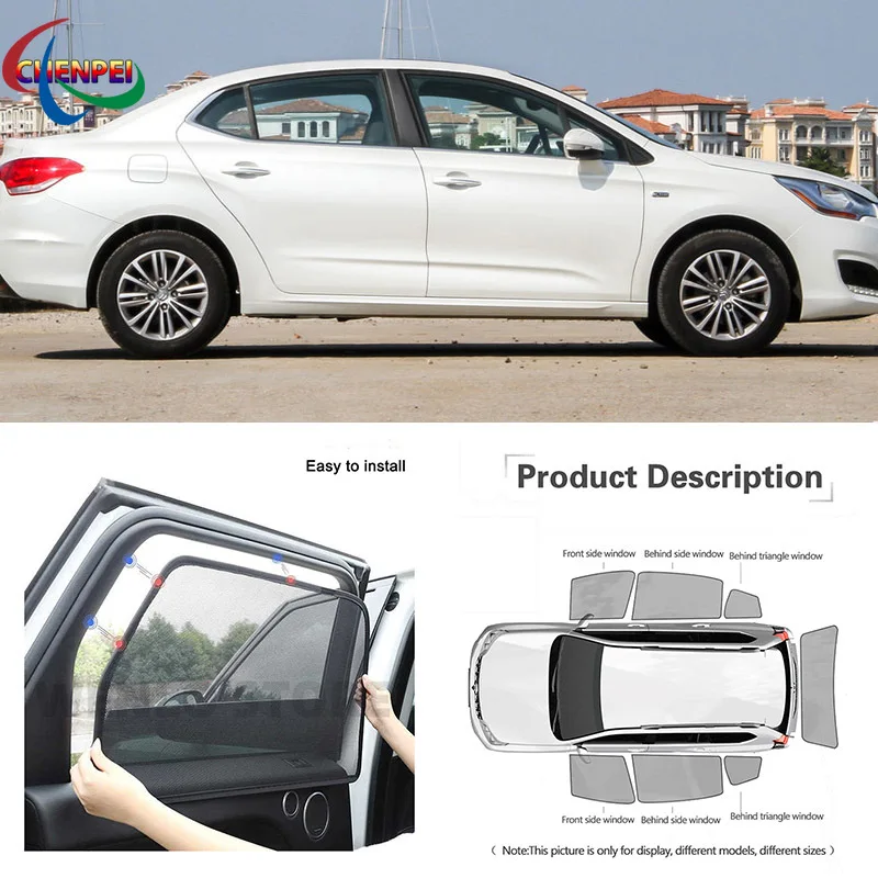 For Citroen C4l Car Full Side Windows Magnetic Sun Shade UV Protection Ray Blocking Mesh Visor Car Decoration Accessories