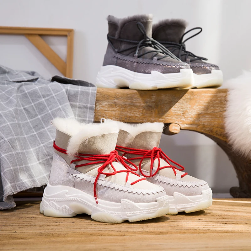 Новинка 2019 года зимние сапоги на овечьем меху женская обувь толстой подошве