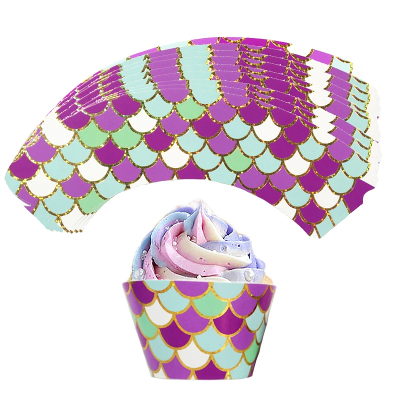 Mermaid Ax12pcs 12 шт. полосатая обертка для кексов без Топпер для торта для свадьбы, дня рождения, вечеринки, конфет, украшения, цирк - Цвет: Mermaid Ax12pcs