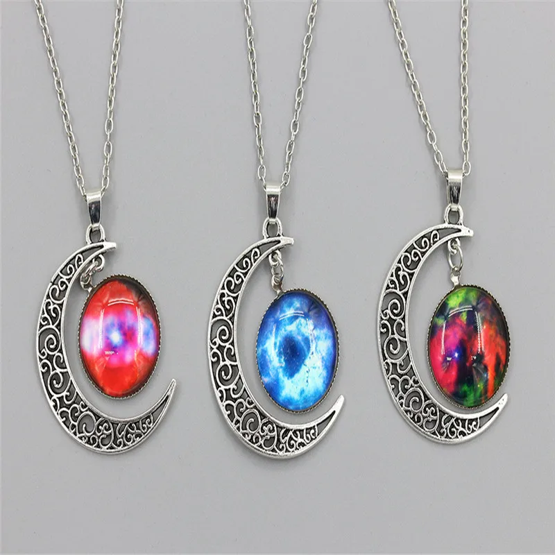

1PCS Starry Sky Moon Time Gem Necklace Charm Jewelry Silver Plated Women/Man Halloween Pendant Hollow Pendant