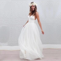v neck spaghetti straps wedding dresses open back a line sleeveless sweep train bridal dress vestido de noiva