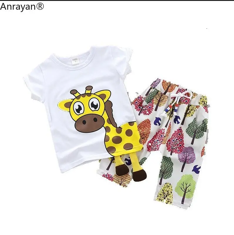 Футболка и шорты для мальчиков девочек летняя хлопковая ткань с мультяшным