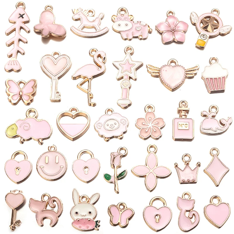 30 шт. смешанные эмалированные шармы в виде бабочки сердца цветка животного