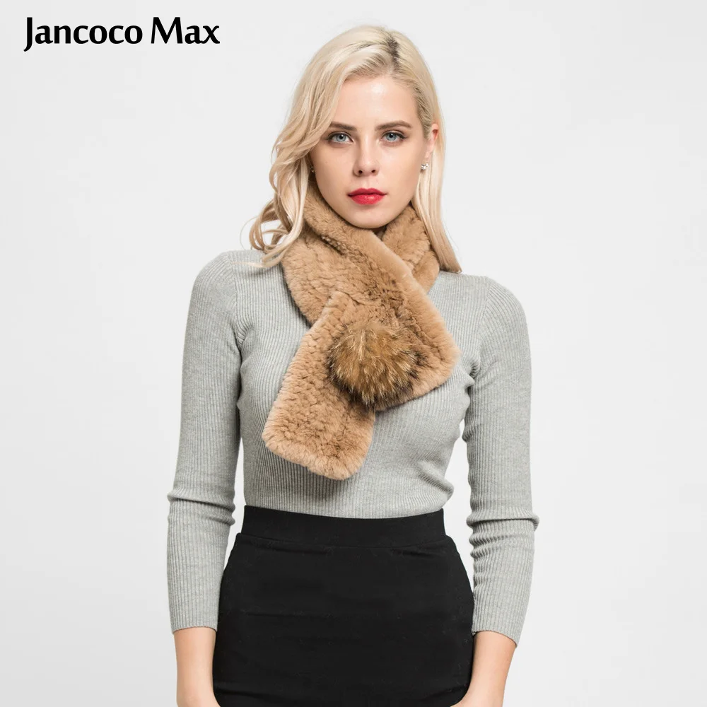 Jancoco Max из настоящей шерсти кролика декоративного помпон меха енота шарф с
