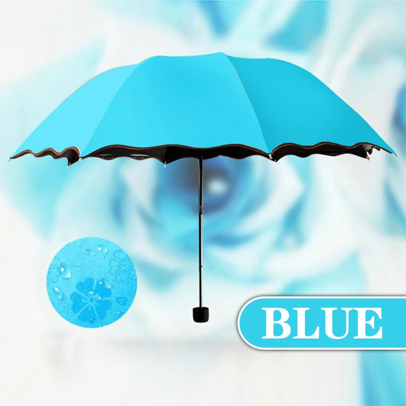 

Ladies'sunshine Umbrella Blossoms In Water Changes Color Parasol Umbrella Triple Fold Black Rubber Sunscreen UV Woman Umbrellas