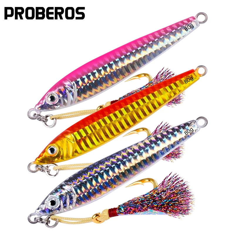 

1PC Metal Fish 80g-2.82oz Fishing Lure 4 Color Fishing Bait 11cm-4.33" Casting Lure with Nepal Hooks Deep Sea Jig Fishing Tackle