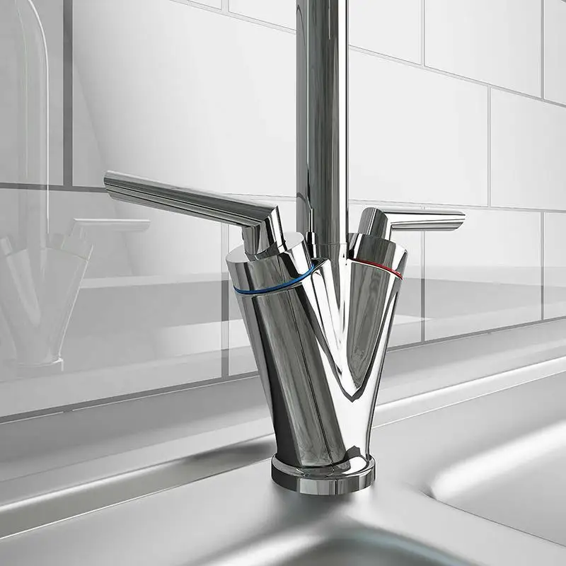 Kitchen Basin Tap Sink Mixer Twin Dual Lever Taps Swivel Chrome Waterfall Faucet For Bathroom | Обустройство дома