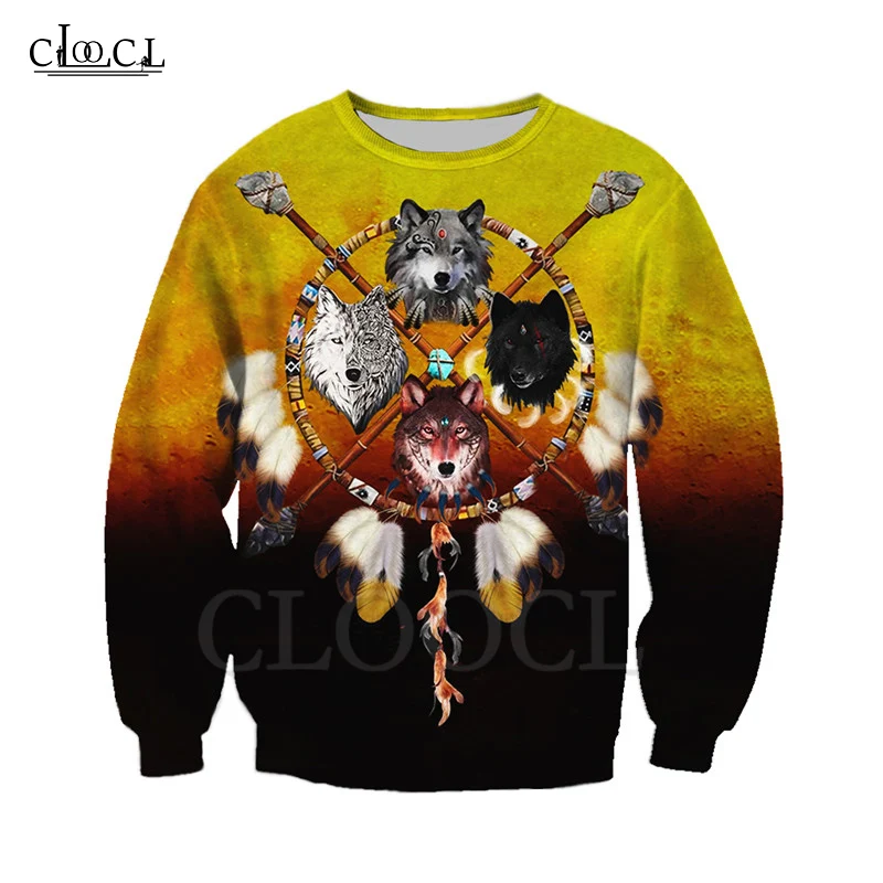 Толстовки с капюшоном и 3D принтом CLOOCL Native Indian Wolf толстовки на молнии для мужчин