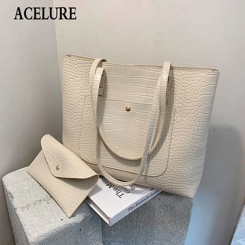 

Сумка-тоут ACELURE женская из мягкой кожи аллигатора, однотонный вместительный саквояж кросс-боди, мешок на плечо, Повседневная сумочка