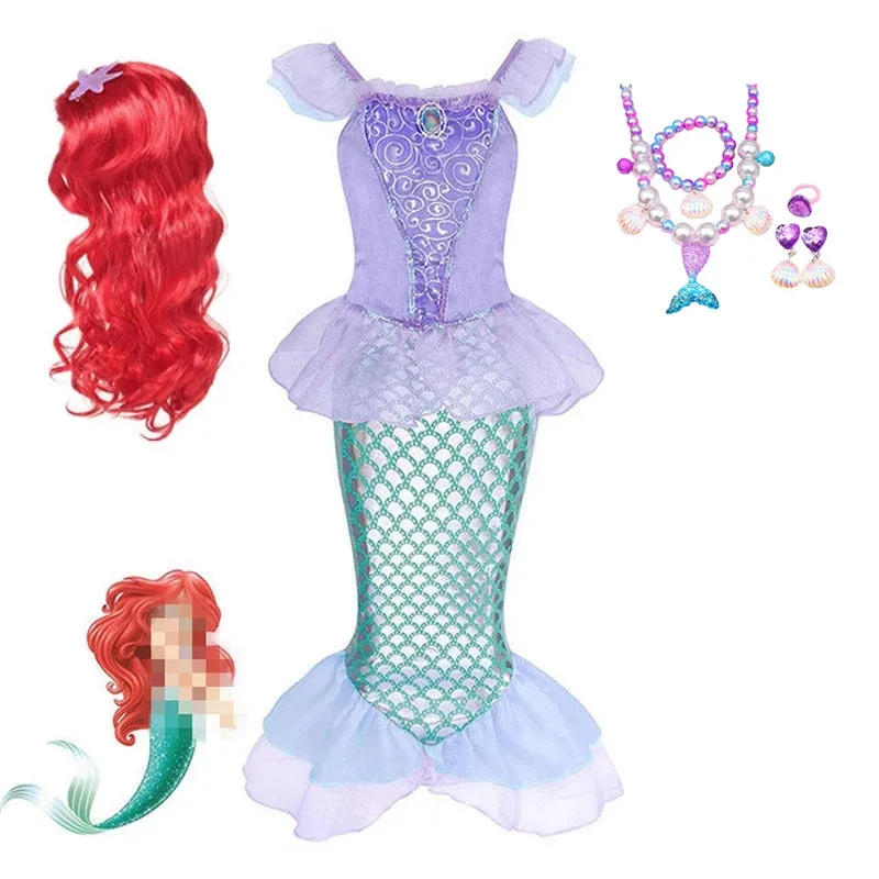 Halloween Little Mermaid Princess Arieling Cosplay Costumes for kids Baby Girl Tails Birthday Party Holiday Costume wig | Тематическая