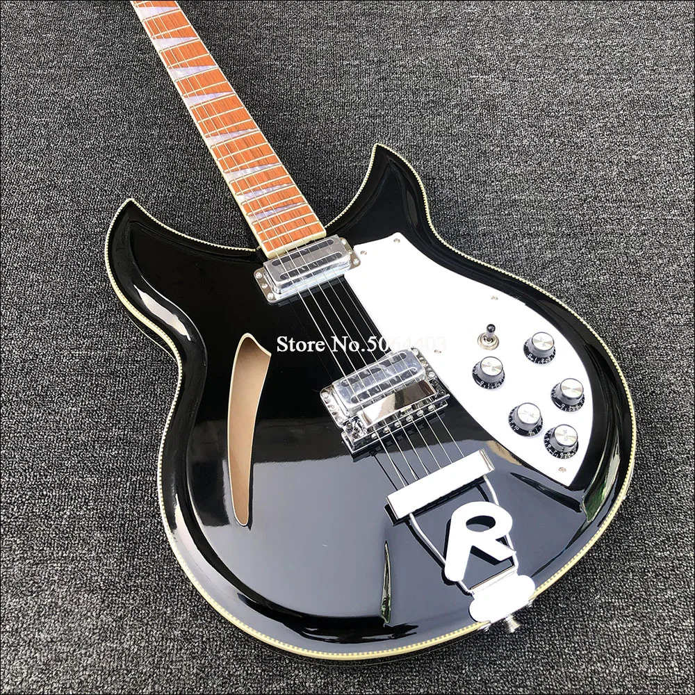 Высокое качество 6 string 381 электрогитара черная краска с двумя барабанами
