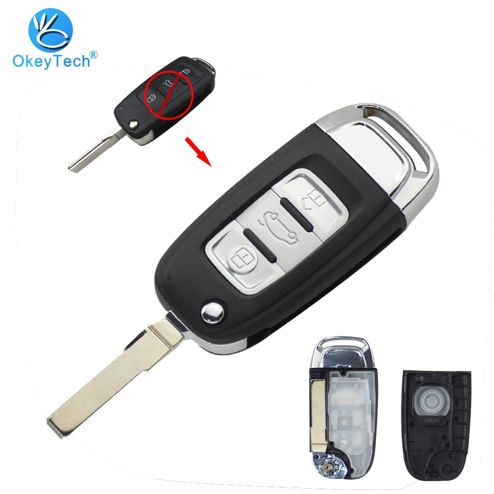 

OkeyTech for V W Polo Passat B5 Tiguan Golf Seat Modified Flip Folding Car Key Shell Fob Cover 3 Button HU66 Switchblade Blade
