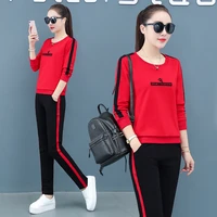 sportswear suits womens 2021 spring autumn new korean cotton loose fashion cloth printing large size casual two piece set