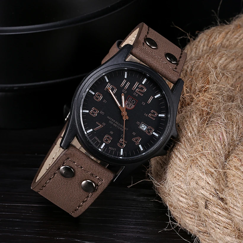 

Vintage Classic Watches Mens Daily Waterproof Date Leather Strap Sport Quartz Army Watch Casual wristwatches Relogio Masculino