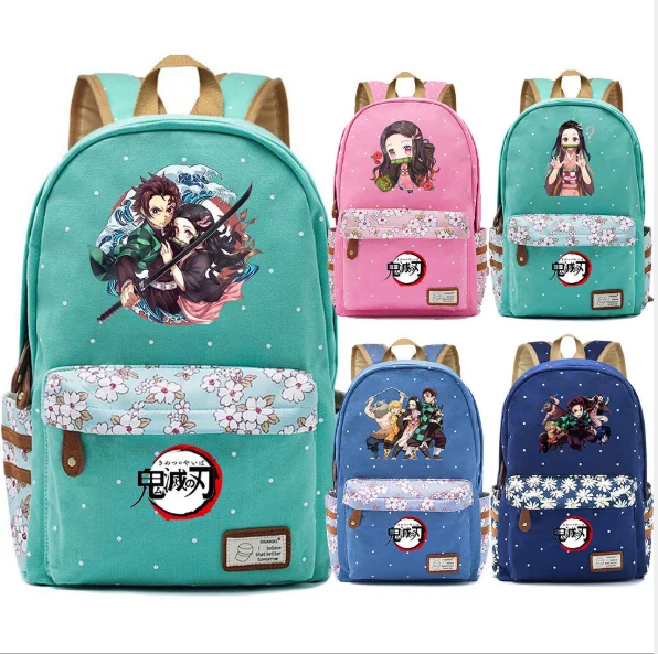 

Demon Slayer: Kimetsu no Yaiba Backpack Canvas floral Bag Kamado Tanjirou School Bags Girl Mochila Notebook Bag Cosplay