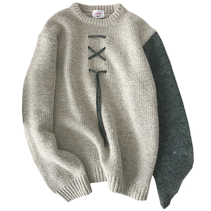

Lazy style sweater men's korean sweater base line clothing hong kong style loose autumn and winter coat