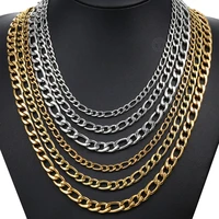 new 579mm gold color stainless steel figaro link chain choker necklace for men women fashion male accessories wholese dknm177