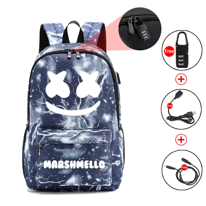 CG5281 DJ Marshmallow школьная сумка для подростка студенческий рюкзак может usb зарядка Противоугонная сумка для ноутбука для мальчиков и девочек Светящийся рюкзак - Цвет: CG5281