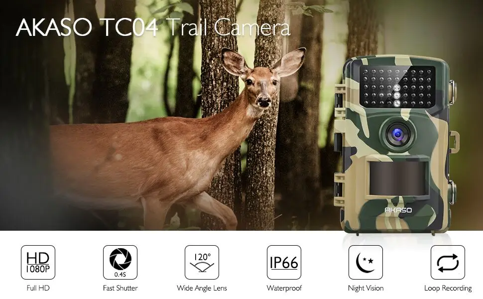 AKASO Trail игровая камера 14MP 1080P ночное видение дикая природа Охота Скаутинг Cam IP66 водонепроницаемый 120 ° угол Дикая камера Экшн-камера