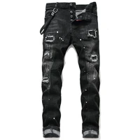 new dsquared2 mens jeans black patch applique spray paint slim fit stretch pants 1046