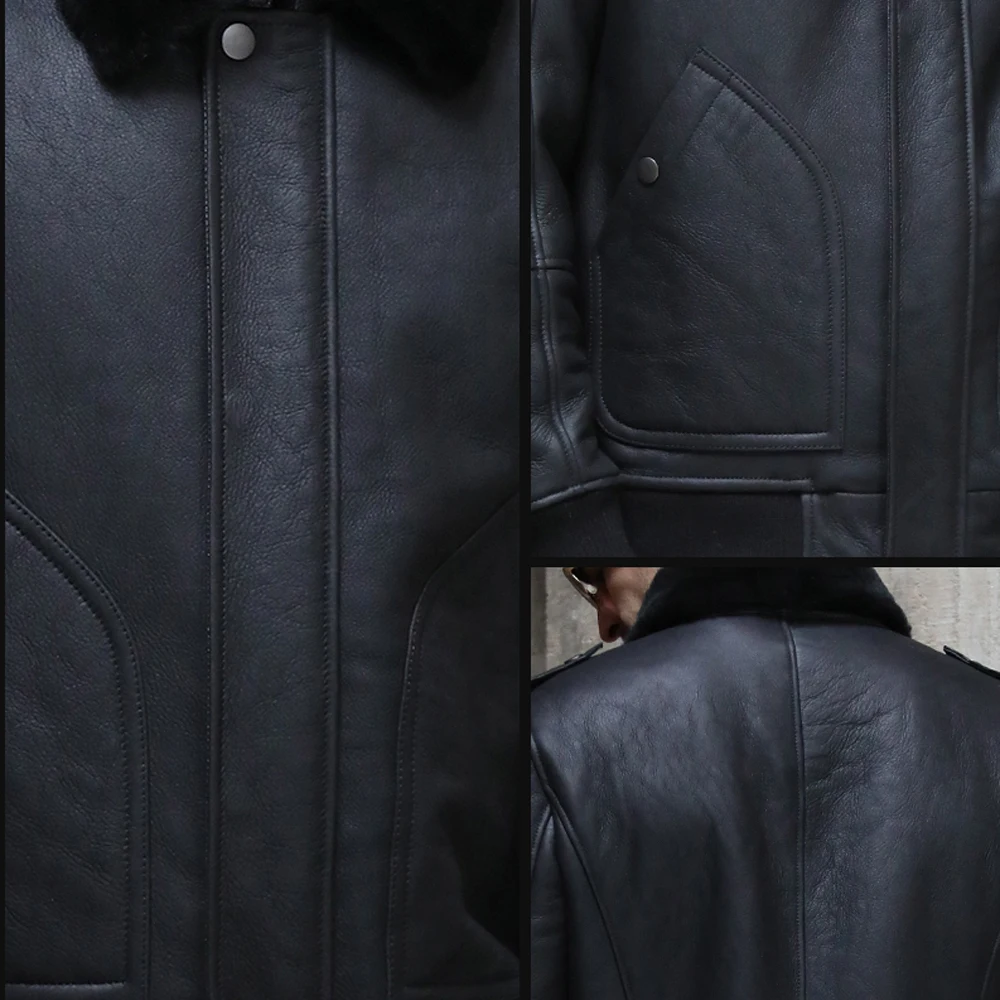 Классическая мужская зимняя шуба из натуральной овечьей кожи с отложным