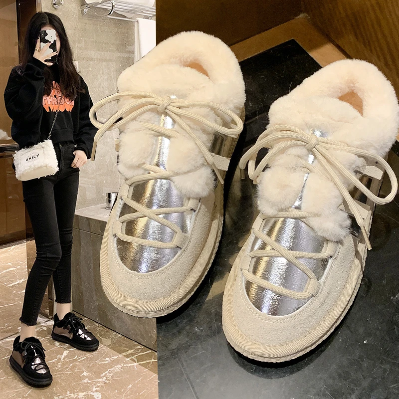 

Новинка, кожаные женские зимние сапоги, зимние сапоги на натуральном меху, теплые женские зимние сапоги на шнуровке, с круглым носком, на пло...