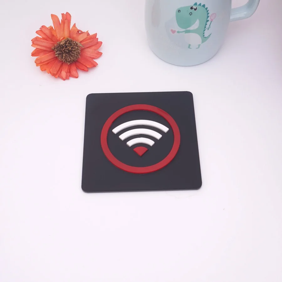 10 см черный бан логотип wifi знак нет дыма вывески нет фото индикатор для общественного Shope 3D акриловые зеркальные настенные стикеры домашний декор