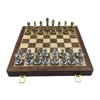 chessboard excellent retro metal alloy entertainment wooden folding chess pieces chess game set high quality chessboard