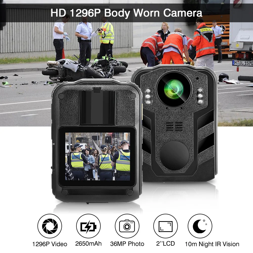 

BOBLOV 64G Wearable Body Worn Camera HD 1296P 170 Degree 2 Inch Screen Security Police Camera Mini Comcorder Police Camera