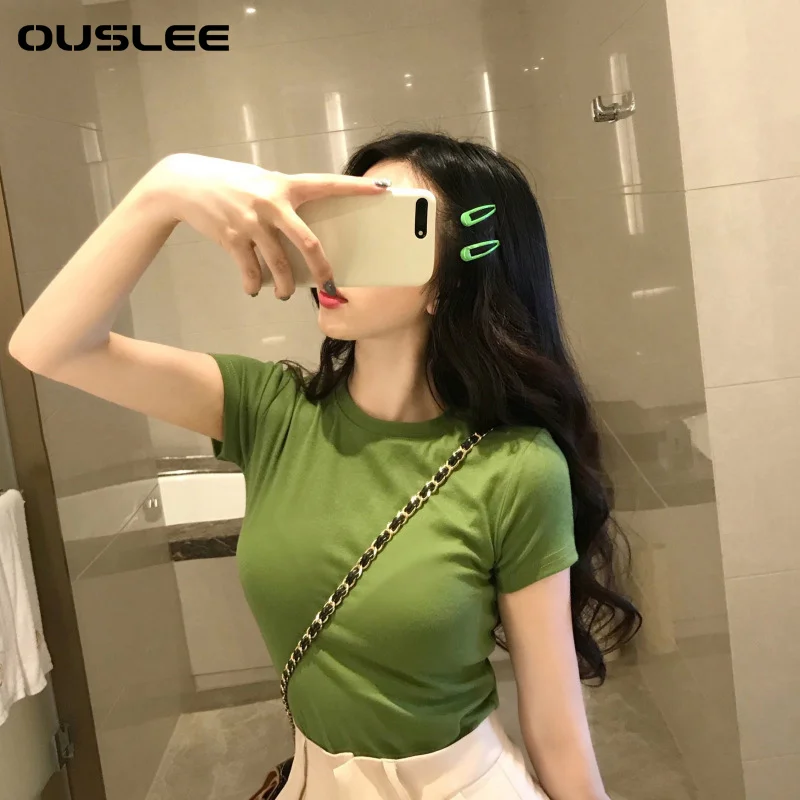 OUSLEE 10 однотонные Цвета Базовая футболка для женщин Повседневная одежда с