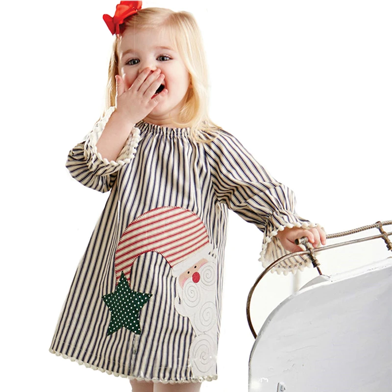 

Christmas Girls Party Dress Cute Toddler Kids Girls Christmas Santa Striped Princess Outfits Clothes Cartoon Dresses 2-6T