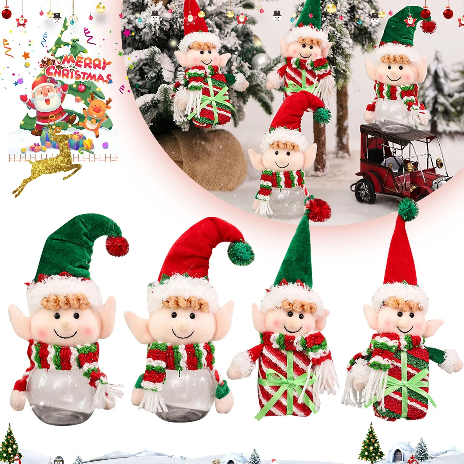 

Рождественские подарочные пакеты, банка для конфет, бутылка для хранения, милая карликовая упаковка Elf Goblin, милые коробки с Санта-Клаусом, по...