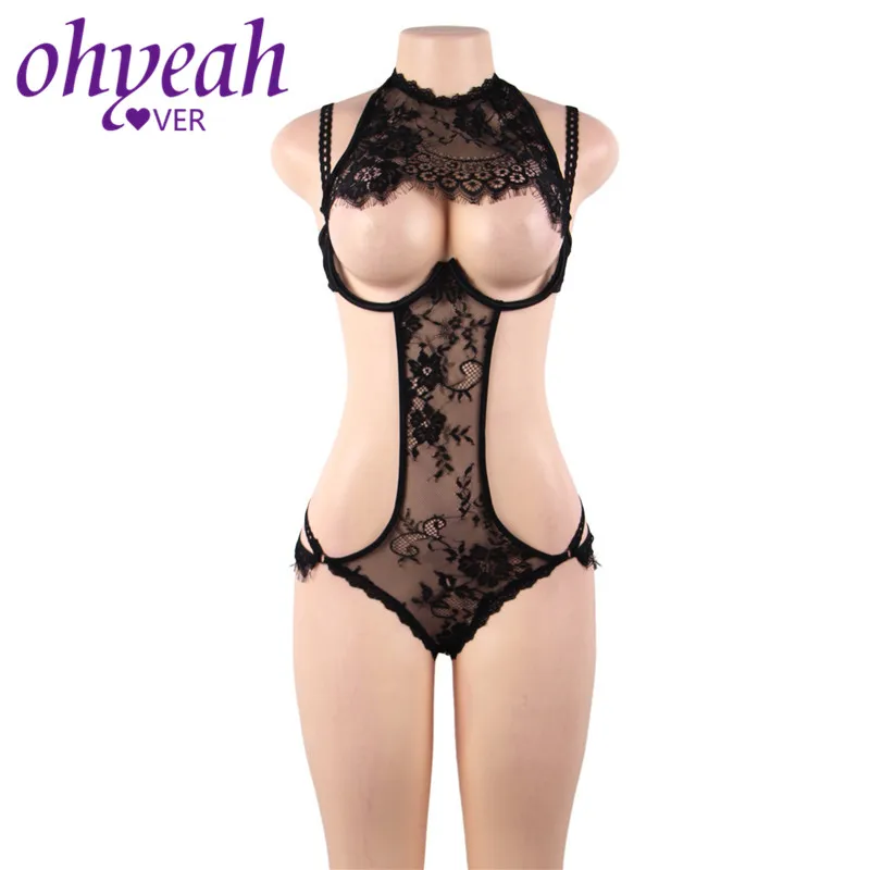 Ohyeahlover прозрачный открытый бюст Эротическое нижнее белье черное экзотическое