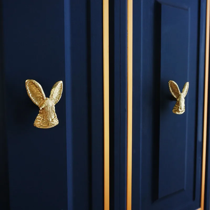 Rabbit Brass Knobs Cabinet Door Pull Handles Bunny Cupboard Drawer Wardrobe Furniture Copper Handle Kids Kitchen Home Decor