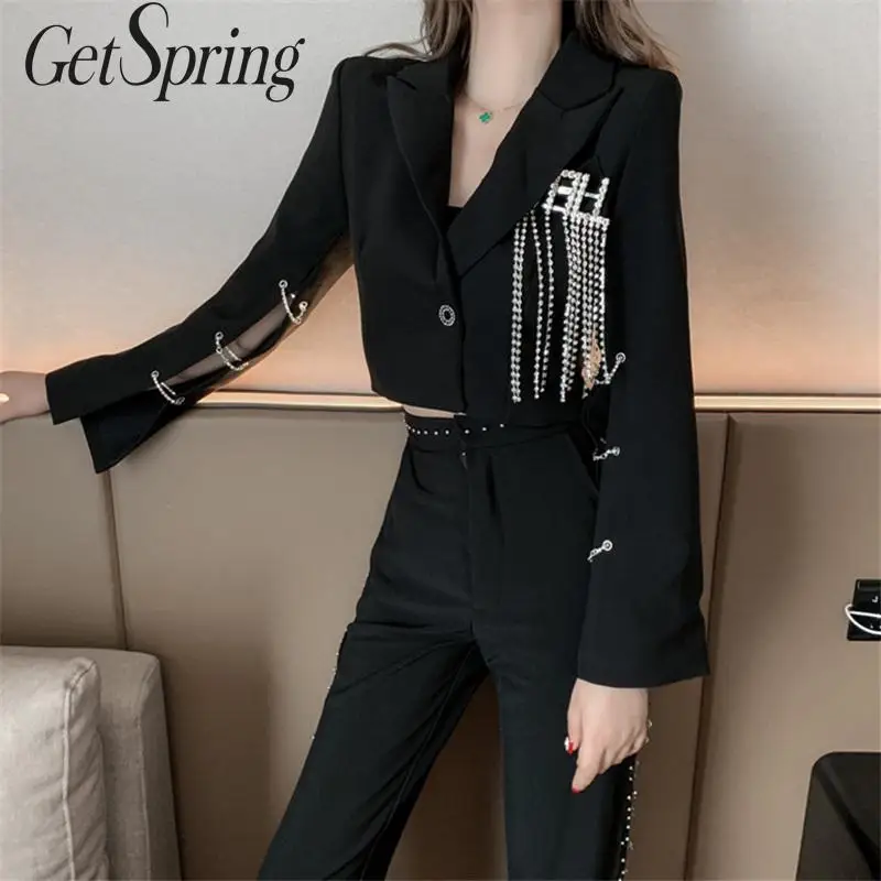 Getвесенний Женский блейзер на одной пуговице с длинным рукавом женский черный