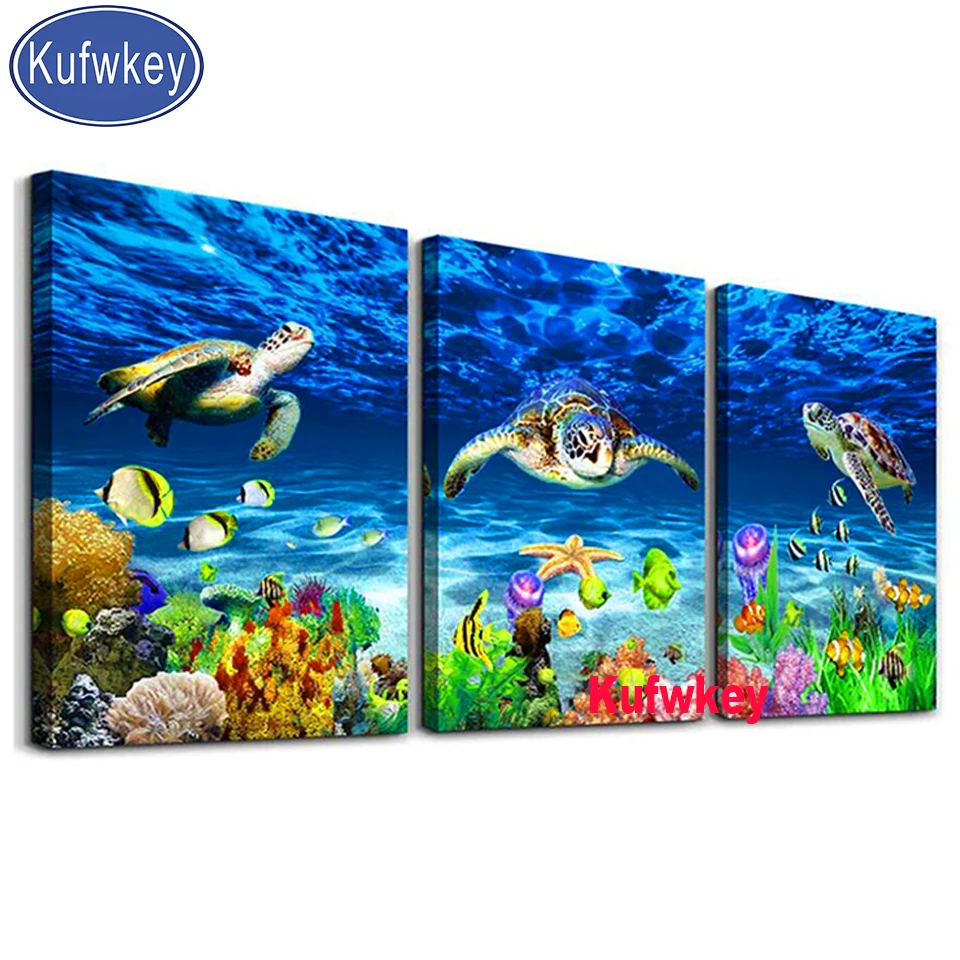 

3 Piece Deep-sea Ocean Animal Diamond Embroidery Dolphins Fish Full Square Drill Diy Diamond Painting Triptych Christmas Gift