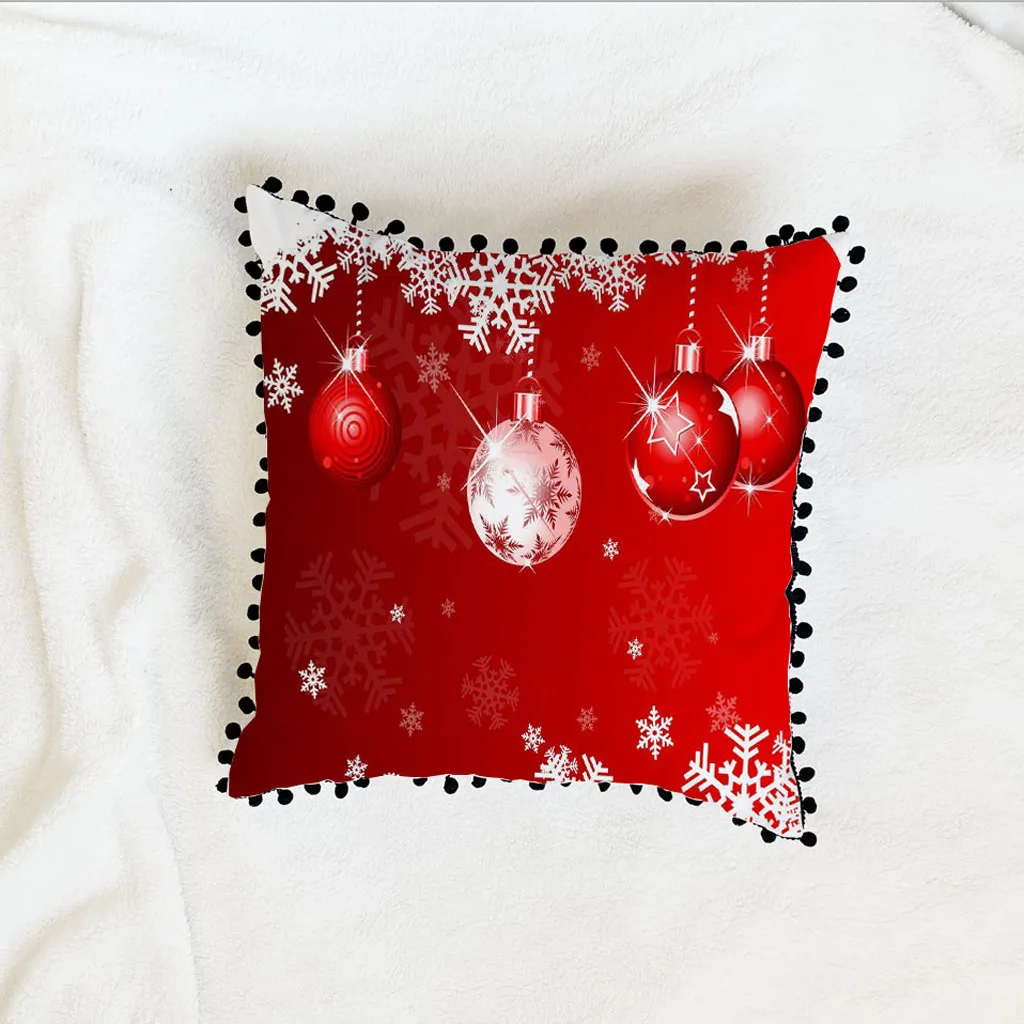 Рождественский чехол для дивана наволочка подушки с помпонами украшения дома