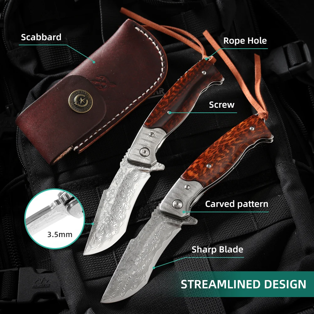 TUOXING Дамаск Сталь со вставками из кожи имитирующей фактуру змеиной с деревянной