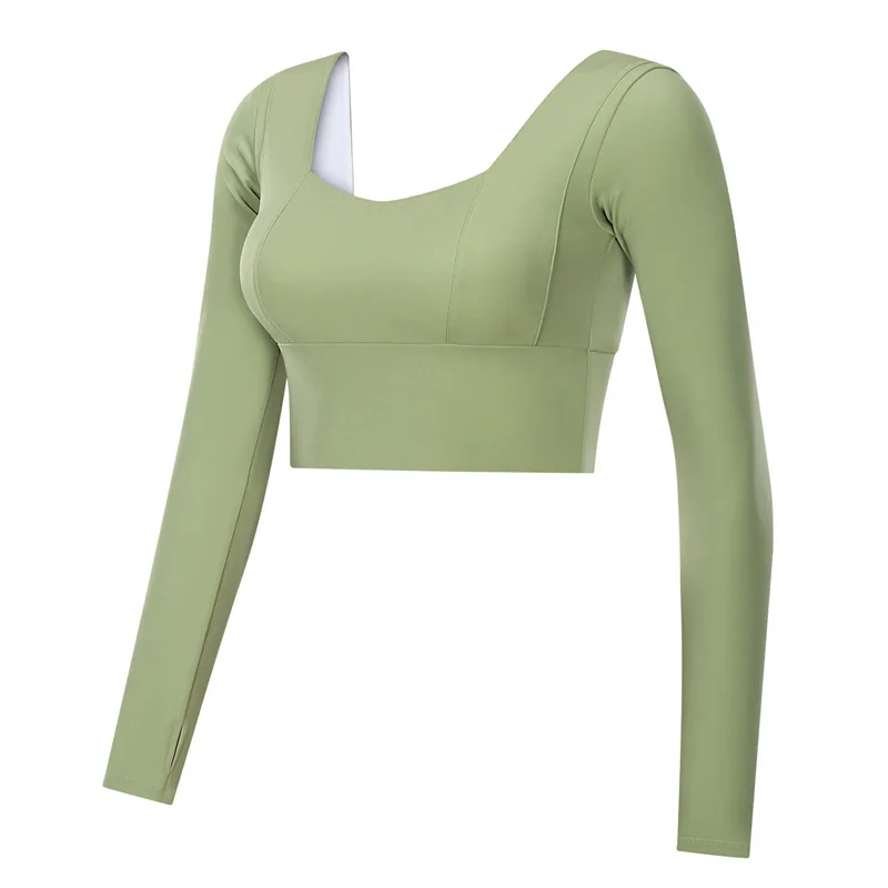 

Women's Crop Tops Active Energy Yoga Shirts Padded Long Sleeves Tights Colorful Fitness T-Shirt Female Gym Workwout Sportswear