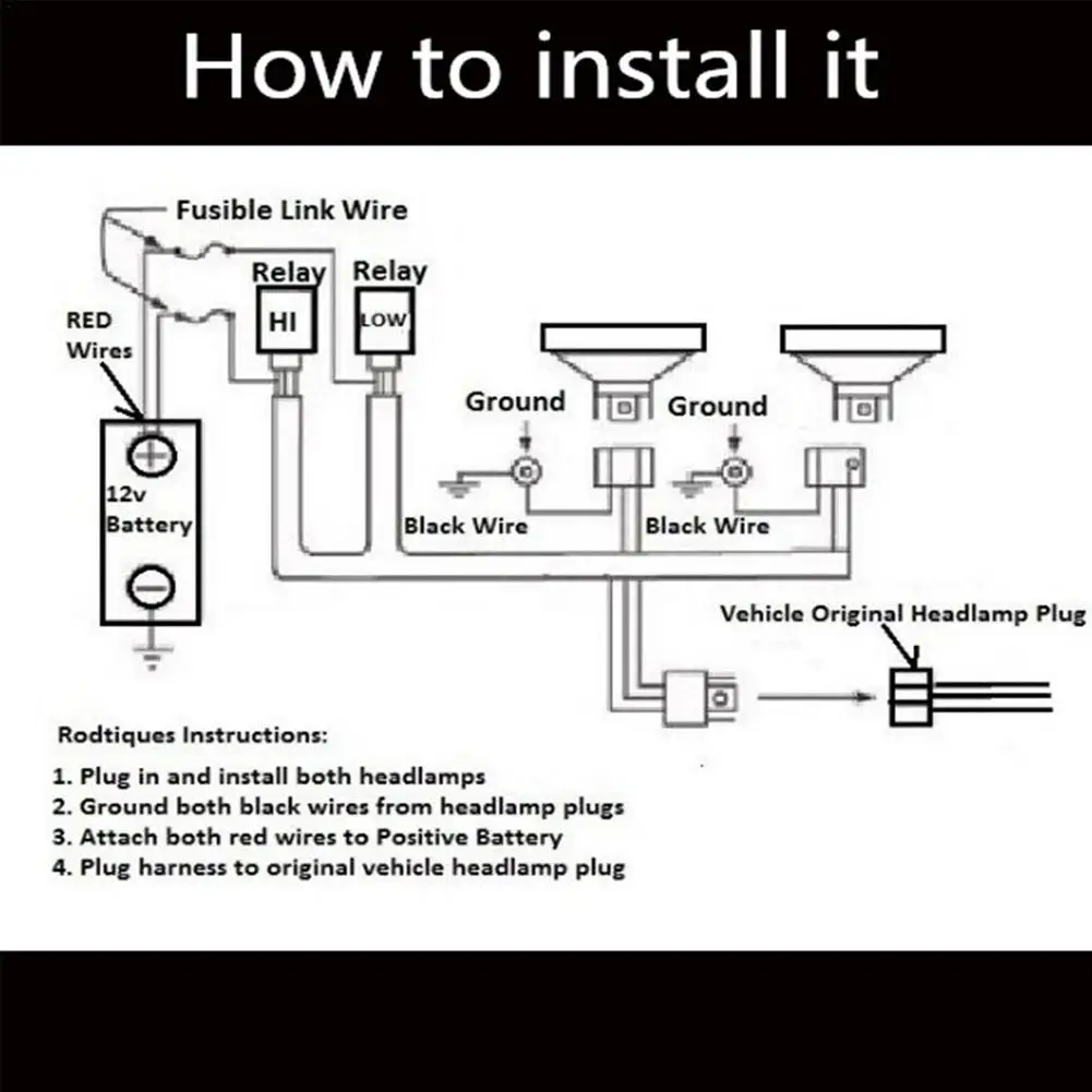 

12V H4 LED 2 Headlight Enhancer Bulb Relay Wiring Harness Plug Kit Automobile Replacement Accessories