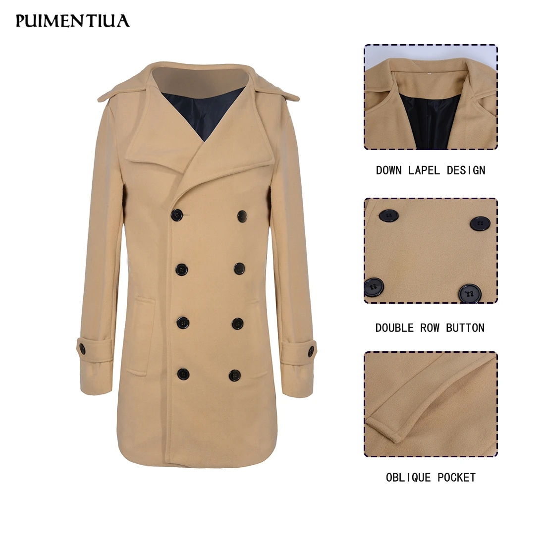 Тренчкот Puimentiua 2019 модное мужское шерстяное длинное пальто