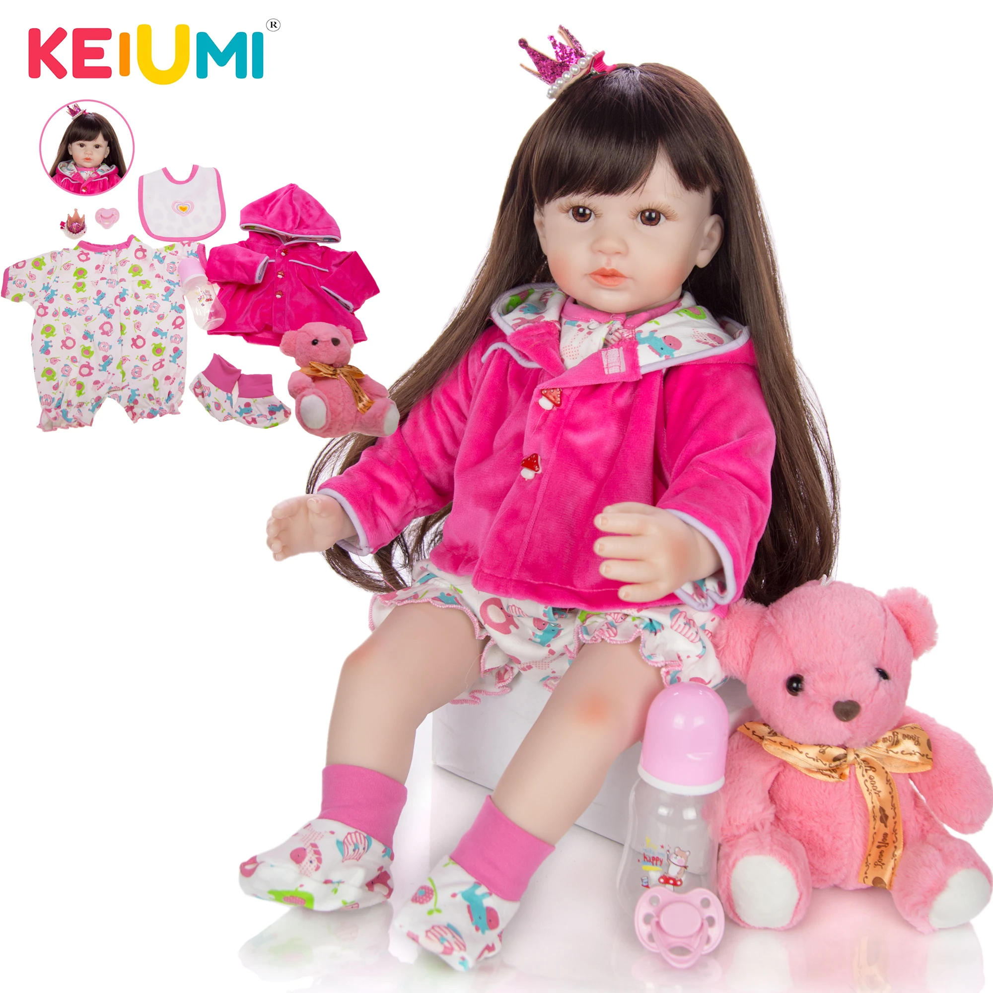KEIUMI милые мягкие силиконовые виниловые куклы Reborn Baby 60 см реалистичные 24 ''Reborn