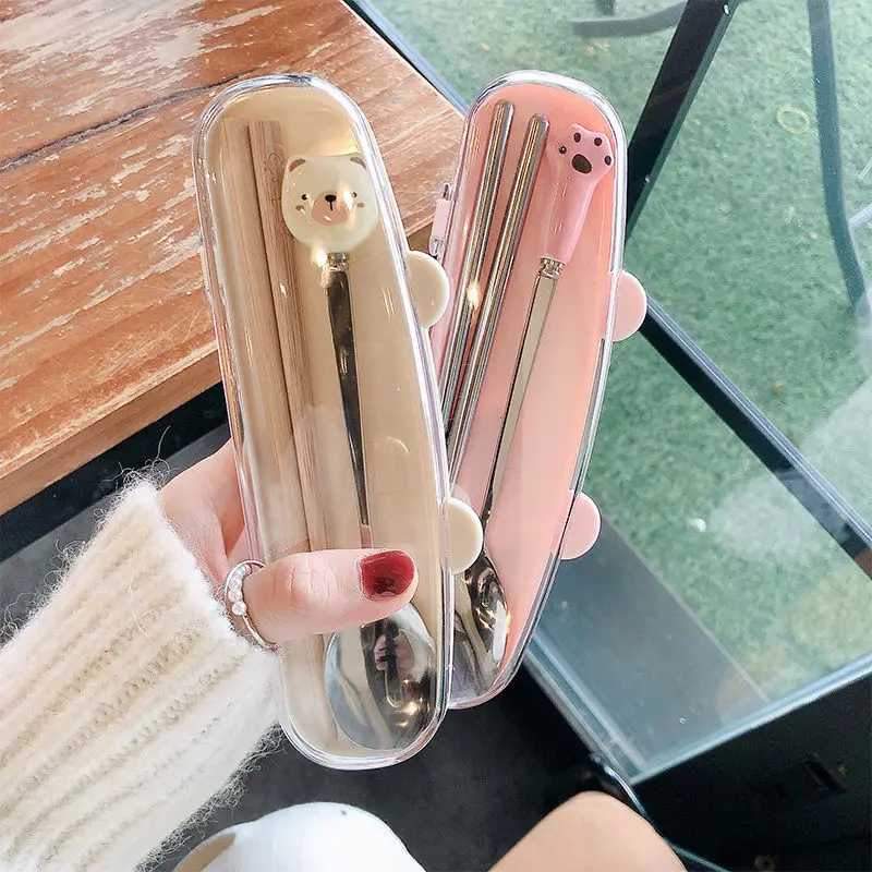 

Cute Chopsticks Spoon Set Student Portable Tableware Combination Traveling Cartoon Japanese Tableware
